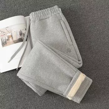 Thick Lambskin Winter Straight High Waist Casual Pants Light gray pants L(57.50 kg-65.00 kg wear)