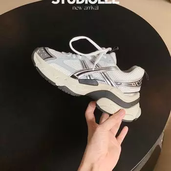 Thick sole heightens the same lace-up Internet celebrity 11 heavy industry cowhide sports grape mother version dad shoes women s leisure and lightweig 35