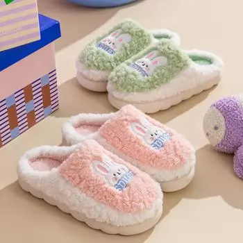 Thick Sole Home Outside Indoor Men and Women Couples Winter Household Warm Fluffy Slippers High Heels Plush Cotton Shoes Ladies 36-37 зелёный