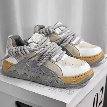 Thick sole Men s Casual Shoes Spring Light Pu Leather Man Sneakers Mixed Color Wear-resistant Tide Shoe Outdoor Non-slip Fashion 39