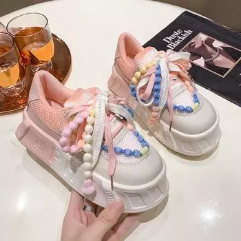 Thick Sole Shoes Women s Spring/Summer 2024 New Big Head Bread Casual Sports Shoe Woman Designer Shoes Sneakers Med (3cm-5cm) 35 синий