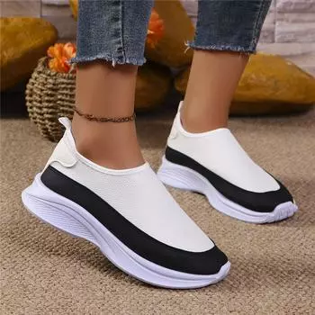Thick Sole Slip-on Loafers Women Mesh Casual Platform Shoes Outdoor Large Size Walking Shoe Fashion Breathable Ladies Shoes 2024 36 чёрный