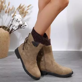 Thick sole slope heel snow boots 2024 new black fashion women s boots classic winter women s boots 36 хаки