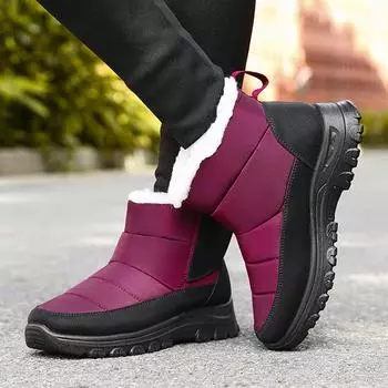 Водонепроницаемые зимние ботинки на толстой подошве, женские, нескользящие, теплые, утолщенные, плюшевые, зимние ботинки, женские, удобные, на платформе, с хлопковой подкладкой, Mujer 36 чёрный