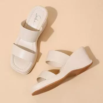 Thick Sole Wedges Women s Slippers 2024 Summer Casual Lightweight Female Shoes 6.5cm High Heel Indoor Outer Wear Slides Shoes 35 белый