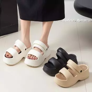 Женские шлепанцы из ЭВА на толстой подошве, домашние/уличные, легкие сандалии на платформе, женские летние однотонные нескользящие пляжные шлепанцы 36-37