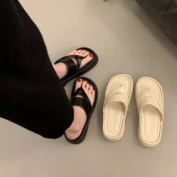 Thick Sole Women Slippers Classic Leisure Slide Seaside Walk Holiday Flip Flops Women s shoe 35 бежевый