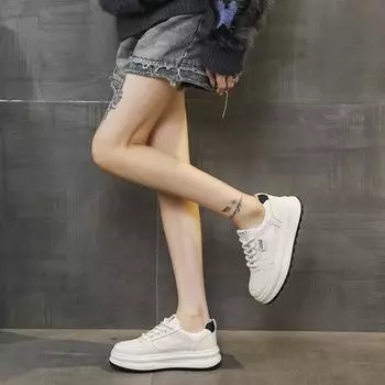 Thick-soled 2025 new spring heightening shoes women s versatile women s shoes small board shoes super fire white shoes show small feet 35