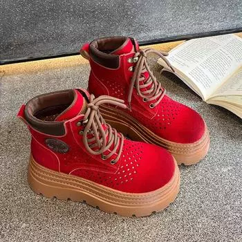 thick-soled 8cm hollow rhubarb boots women s summer new boots versatile single boots 35