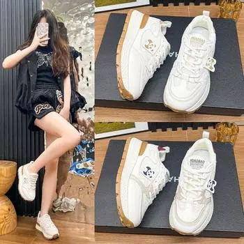 Толстая подошва Agan Shoes Женская обувь Весна и лето Дышащая сетка Show Feet Маленькая спортивная повседневная обувь 35 хаки