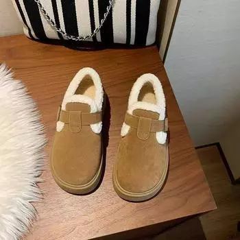 Thick-soled all-inclusive velvet shoes, new retro one-pedal fluffy warm cotton shoes in the winter of 2024 35 малиновый