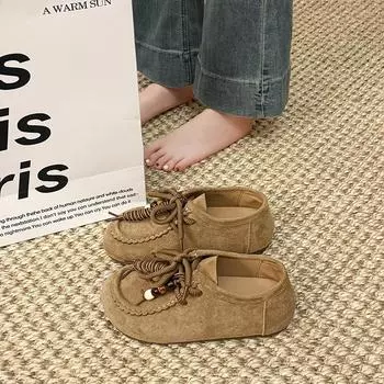 Thick-soled all-inclusive women s early autumn new breathable casual shoes lace-up Doudou shoes shallow single shoes 35