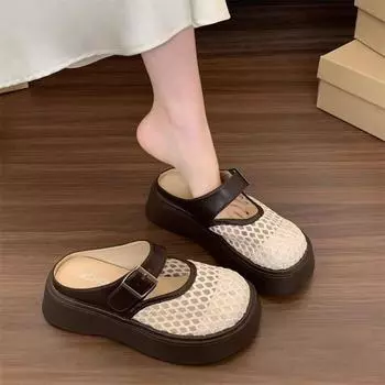 Thick-soled bag head half slippers, women s summer wear new mesh breathable shoes, one pedal, versatile cool slippers 35