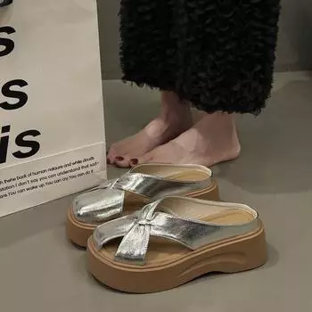 Thick-soled bag head open-toed half slippers women s 2025 summer new versatile and comfortable one-pedal breathable casual woven shoes 34