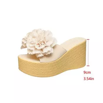 thick-soled big flower muffin and slippers women s 2025 summer new high heels wedge heel large size women s slippers 34