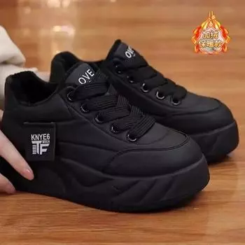 Thick-soled big-headed bread shoes women s 2024 autumn and winter new plush board shoes ugly cute big cotton sports plush cotton shoes tide 35