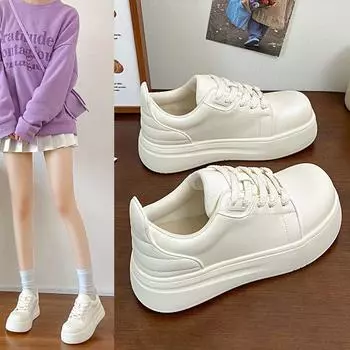 Thick-soled big-headed little white shoes women s 2025 spring new bread shoes student front lace-up sports and leisure board shoes 35