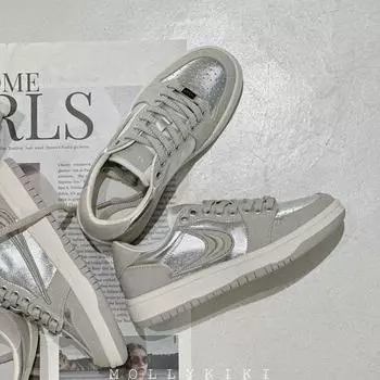Thick-soled board shoes women s 2024 new versatile flat silver retro athleisure shoes design sense niche small white shoes 35 серебряный