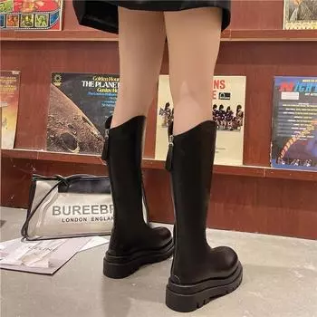 Thick-soled boots women s 2025 new fat mm big tube circumference thick legs small v-mouth boots black knight boots 35 бежевый