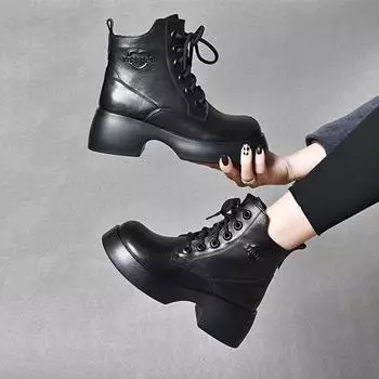 thick-soled boots women s boots new first-layer cowhide lace-up Martin boots love cotton boots women s short boots 34