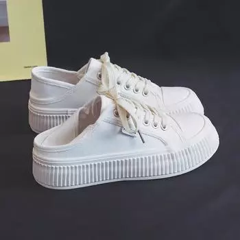 Дышащие туфли-бисквиты на толстой подошве, универсальные полускользящие парусиновые туфли, женская одежда, однопедальные ленивые повседневные туфли для сноуборда 35 белый