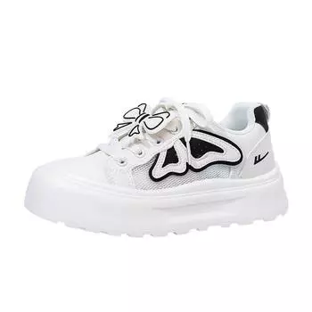 Thick-soled breathable mesh board shoes simple lace-up spring and summer casual shoes bow youth vitality student shoes 35