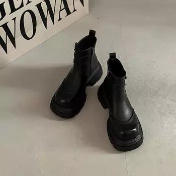 Thick-soled buckle thick heel heightened trouser tube boots trendy versatile leather boots simple knight boots 35