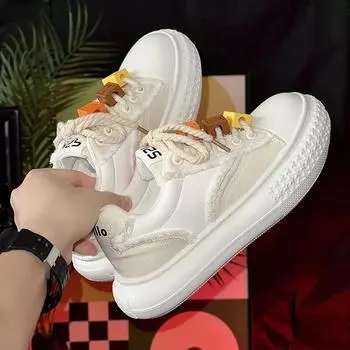 Туфли из парусины на толстой подошве Мужские вулканизированные туфли Мужские кроссовки Удобная повседневная обувь Дышащие современные туфли для мужчин 39 бежевый