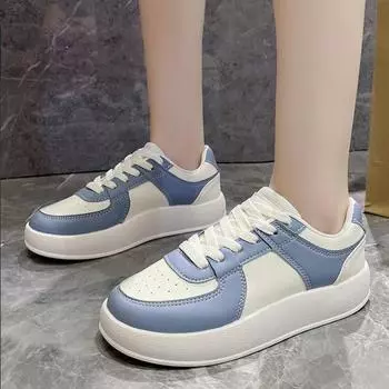 Thick Soled Casual Board Shoes Women s Shoes 2024 Spring and Summer New Korean Version Thick Soled Ins Versatile Lace Up White Shoes Trend 36 синий