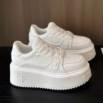 Thick-soled casual little white shoes autumn new academic style small man height increase muffin sports board shoes women 35