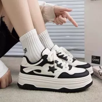 thick-soled color-matching star board shoes autumn new versatile lace-up little white shoes INS trendy student casual shoes 35
