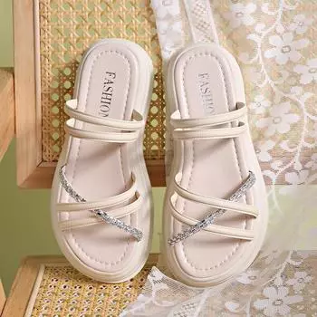 Thick-soled cool slippers, versatile with skirts, two sandals, summer new small one-word drag 35