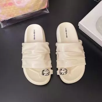 Thick-soled cover toe cool slippers women s fashion outer wear summer new versatile height increase one word beach half drag sandals 35