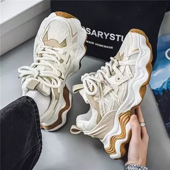 Thick-soled dad shoes men s breathable mesh 2025 spring and summer new ins Internet celebrity versatile casual sneakers tide 39 бежевый