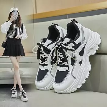 Thick-soled dad shoes women s 2024 autumn new Korean version trendy versatile high-value ultra-light student white shoes 35 хаки