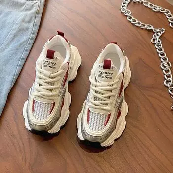 Thick-soled dad shoes women s shoes 2025 spring and summer new models increase height and show feet Small versatile lightweight soft-soled casual 35 красный