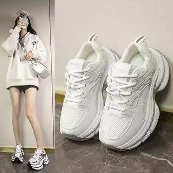Thick-soled dad shoes women s summer new Korean version mesh breathable small thick-soled heightening student casual sports shoes 35 серебряный