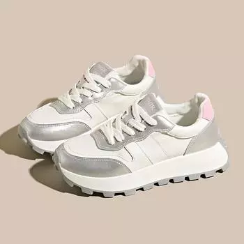 Туфли на толстой подошве для папы, универсальные женские туфли белого цвета, модные одинарные туфли, дышащая повседневная спортивная женская обувь 35 серый