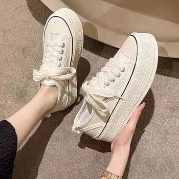 thick-soled fisherman s small fragrant wind canvas shoes women s spring and autumn season small man thick-soled heightening board shoes ins tide 35