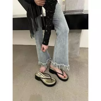 Thick-soled flip-flops shoes women s summer new muffin cool slippers women s fashion temperament women s shoes 35