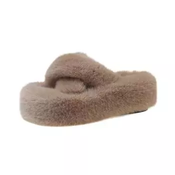Thick-soled fluffy slippers are popular in autumn and winter, and they are versatile and niche soft-soled one-word cotton slippers. 35