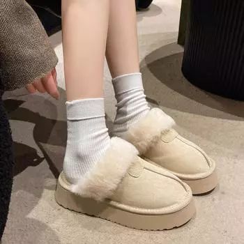 Женские тапочки с толстой подошвой, пушистые, 2024, хлопковые тапочки с начесом, повседневная верхняя одежда, зимние полутапочки на одну ногу 35 верблюд