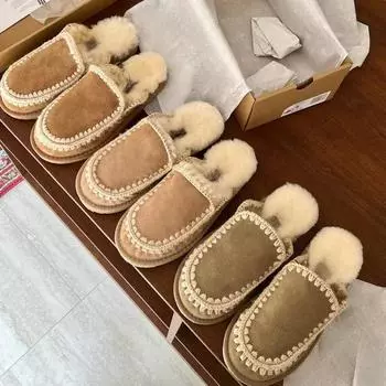 Thick-soled fur integrated hook-up short snow boots women s 2024 winter piled and thickened warm beanie cotton shoes 35 малиновый