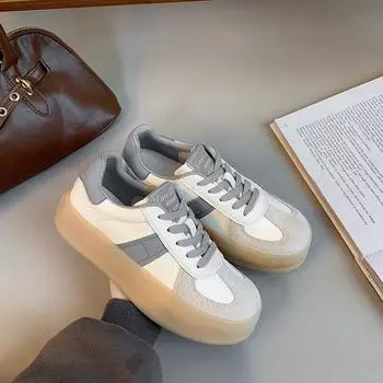 thick-soled German training shoes for women s 2025 spring new muffin little white shoes heightening versatile sports and leisure shoes retro 35 светло-серый