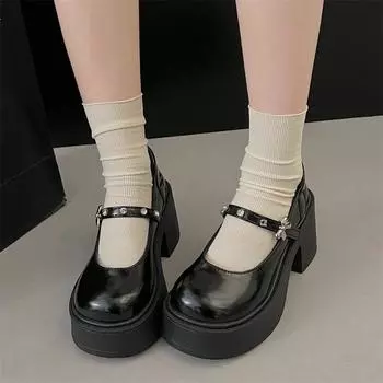 Thick soled Gothic Shoes Women classic Buckle Punk Platform Mary Jane Shoes Woman Pu Leather Round Toe Lolita shoes 2024 4.5
