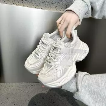 Thick-soled heightened and lightweight trendy dad shoes for women with small feet, new spring and autumn versatile women s casual shoes 35 бежевый