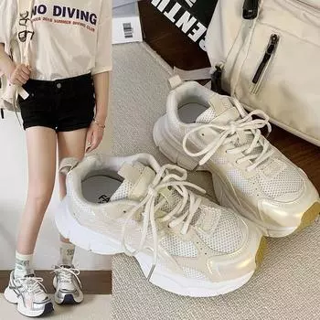 Thick-soled heightened feet breathable and versatile dad shoes 2025 summer Paris new women s thin small mesh sneakers 35