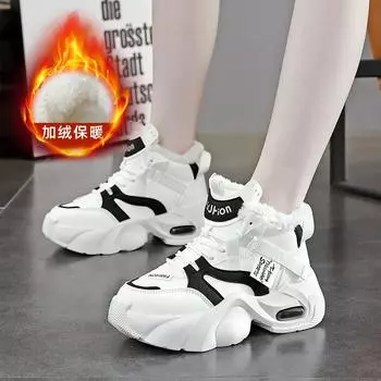 Thick-soled heightening and velvet high-top dad shoes for women s popular new versatile casual sports cotton shoes for women 35