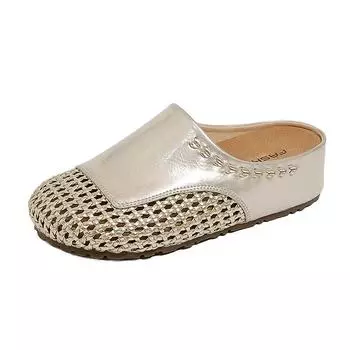 Thick-soled heightening bag head half slippers women s summer wear 2025 new woven pattern hollow sandals one pedal Muller shoes 35