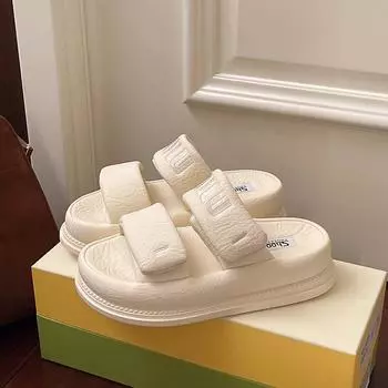 Thick-soled heightening Boken cool slippers women s summer wear new beautiful rhinestone one-word drag with skirt shoes 35